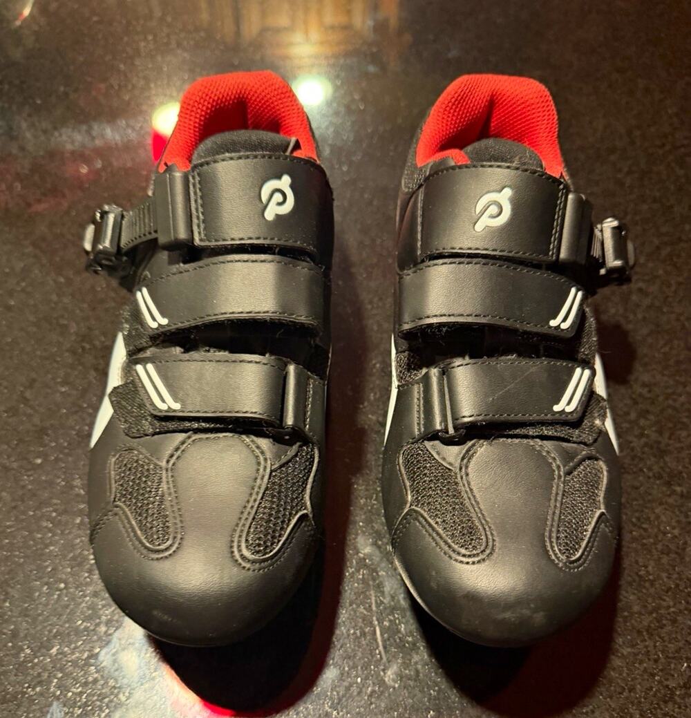Peloton Cycling Shoes EU 38 Black/Red/White 3-Bolt Cleat Compatible Straps